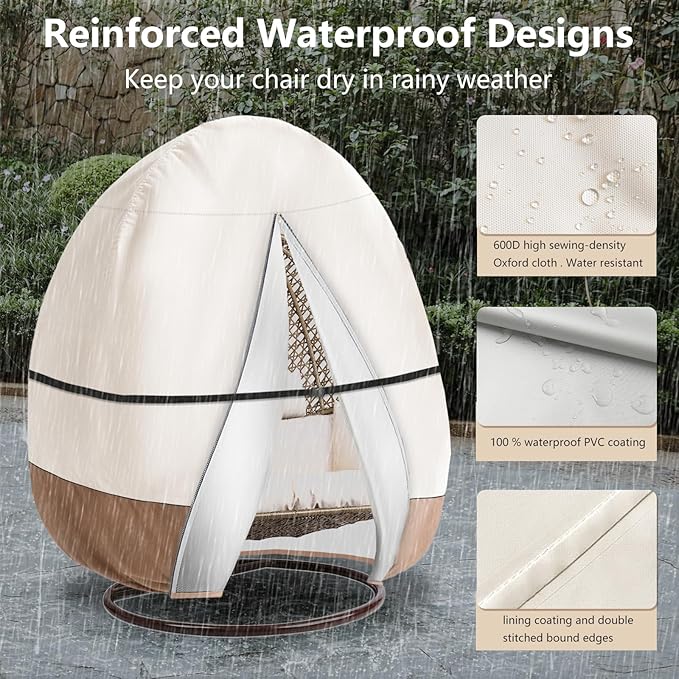 okcool Outdoor Egg Chair Cover,Extra Large Double Egg Chair Cover for Outdoor Furniture(Beige & Brown,Fits 91 X 80 Inches Egg Chair)