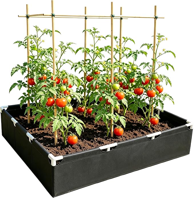 Breathable Felt Raised Garden Bed with PVC Frame, Heavy-Duty Square Planter Box for Vegetables, Herbs & Flowers, 3 Sizes– No Tools Assembly for Patio, Backyard Gardening（4.6*4.6*1FT 1PCS）
