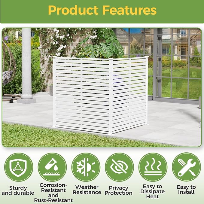 Air Conditioner Fence Panels, 47" W X 48" H Pool Equipment Enclosure, No-Dig Outdoor Privacy Screen, Trash Can Enclosure, Decorative Garden Fences for Patio Lawn, White