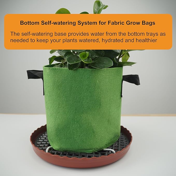 4 Pack 12.6 inch Self Watering Base for 1-5 Gallon Fabric Pot, Automatic Watering Tray System for Non-woven Grow Bag, Plastic Elevated Plant Flower Saucer Stand Growth Tent Greenhouse Indoor Outdoor
