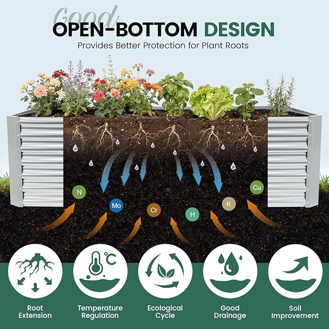 G GOOD GAIN 6x3x2 ft Galvanized Raised Garden Bed Kit, Large Metal Planter Box Outdoor for Vegetables, Flowers, Herbs, 269 Gallon Capacity Deep Root Design, Silver