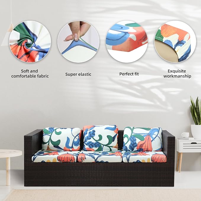 BIETYONE 8Pcs Stretch Patio Cushion Covers, Outdoor Couch Covers Replacement,Outdoor Couch & Sofa Slipcovers,for Patio Furniture Cushion Covers,Washable Reusable Furniture Protector (Print,Cover Only)