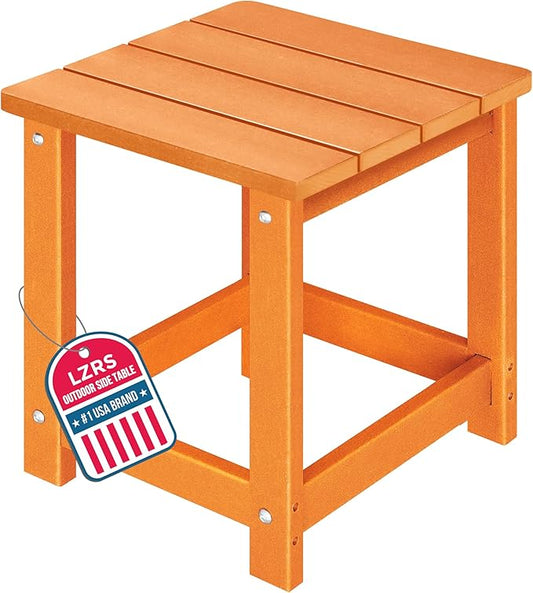 LZRS Patio End Table, Heavy Duty HDPE Outdoor Coffee Table with Wood Texture, Weatherproof Composite Table for Adirondack Chairs, Deck, Pool, Indoor/Outdoor, No Peeling or Cracking(Orange)