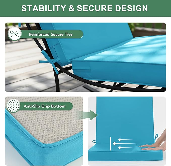 Summsun Patio Dining Chair Cushions with Non-Slip Bottom, Water Resistant Outdoor Seat Cushion with Ties, Removable Covers for Garden Lawn Patio Furniture, 44 x 20 Inch, Teal, Set of 4