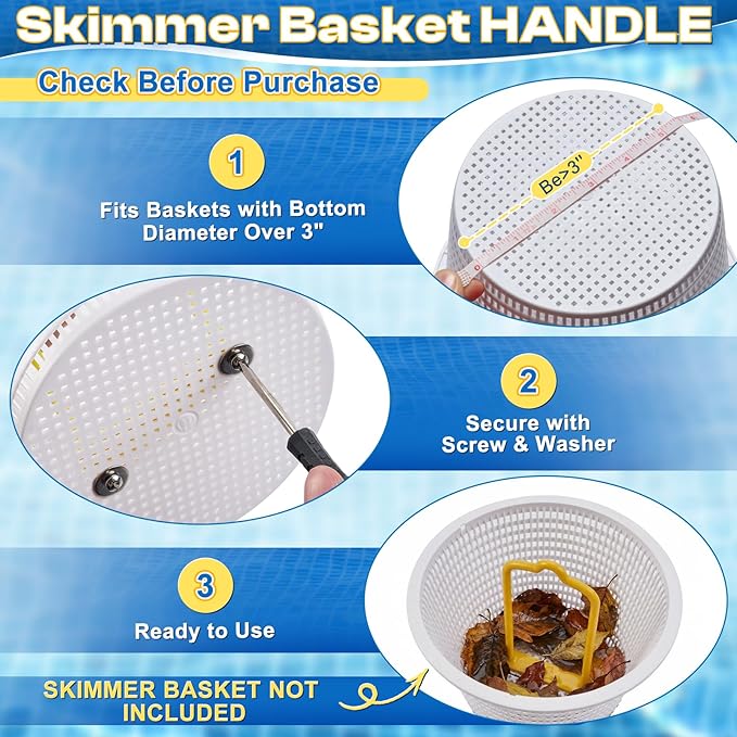 22.5in 2-in-1 Pool Skimmer Tool with Stainless Steel Hook and Detachable Fine Mesh Net, Includes Skimmer Basket Handle, for Above Ground and Inground Pools