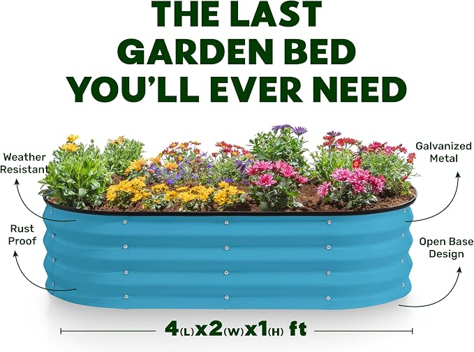 Plant & Plot Galvanized Raised Garden Beds Outdoor // 4×2×1 ft (2-Pack) Planter Raised Beds for Gardening, Vegetables, Flowers (Teal) // Large Metal Garden Box