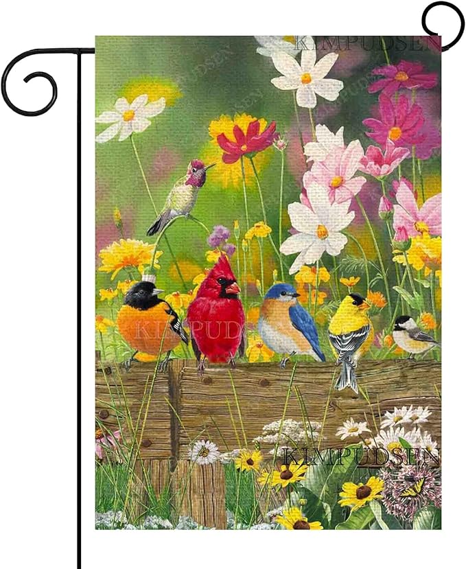Spring Summer Hummingbird Garden Flag Double Sided 12x18 Inch, Birds Colorful Floral Small Burlap Yard House Seasonal Outside Outdoor Decoration