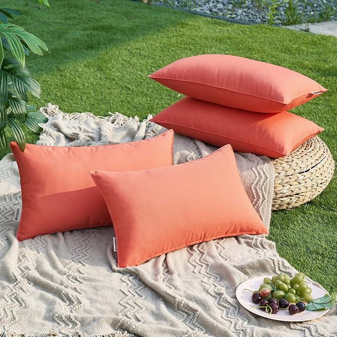 MIULEE Pack of 2 Decorative Outdoor Waterproof Pillow Covers Rectangular Garden Cushion Sham Throw Pillowcase Summer Shell for Patio Tent Couch 12x20 Inch Coral Red