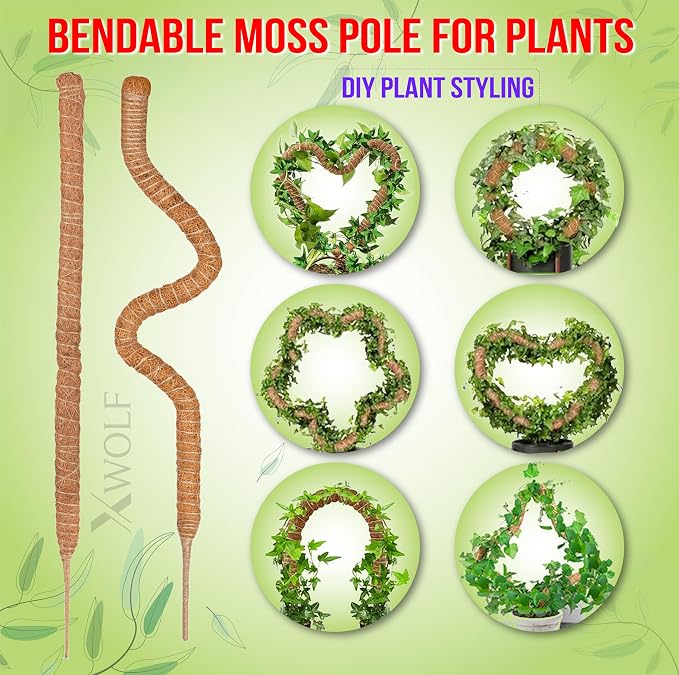 2 Pack 48 Inch Bendable Moss Pole Monstera Plant Support for Climbing Indoor Plants, Tall Coir Plant Pole Sticks & Plant Stakes for Pothos, Philodendron & Potted Plants, Includes Plant Ties