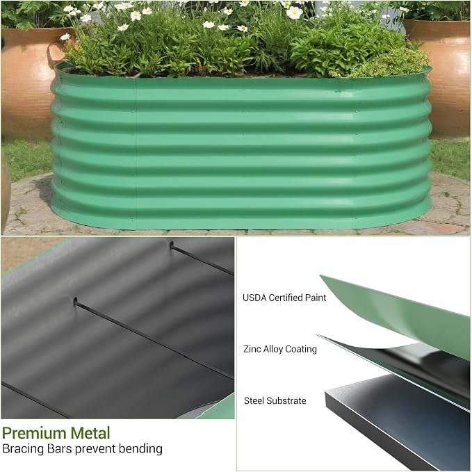 IDEALHOUSE 4x2x2 Ft Galvanized Metal Raised Garden Bed, 24-Inch Tall Outdoor Planter Box for Vegetables, Flowers & Herbs, Rust-Resistant Garden Beds for Backyard, Patio or Balcony, Green