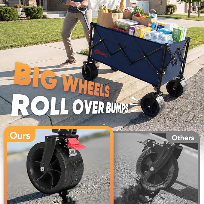 Sekey 150L Wagons Carts Foldable with Big All-Terrian Beach Wheels, Collapsible Heavy Duty Wagon, Extra Large Folding Wagon, Foldable Wagon for Camping, Garden, Sports. Royal Blue