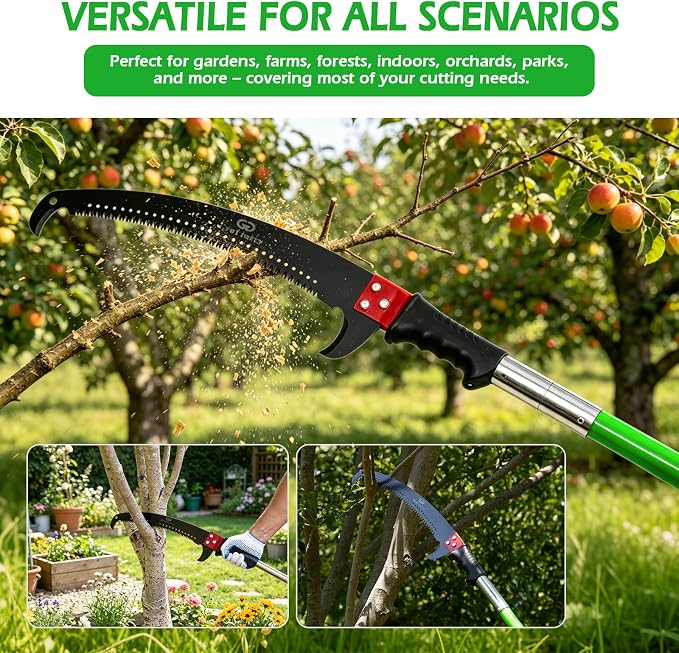 Grefinity Manual Pole Saw, 27 Ft Tree Trimmer, Extendable Pole Saws for Tree Trimming, Sharp Steel Blade, for Backyard and Garden Pruning Palms and Shrubs, Green