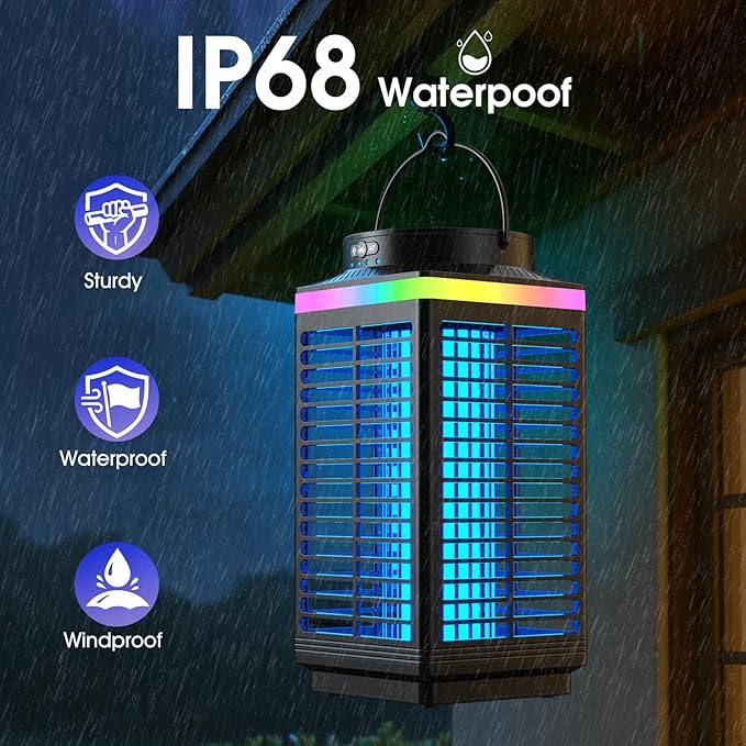 Bug Zapper Outdoor, 4-in-1 4200V Electric Mosquito Zapper, Cordless Rechargeable Bug Zapper Fly Zapper with 5000mAH Battery, Waterproof IP68, Portable & Wireless Insect Zapper for Camping Patio