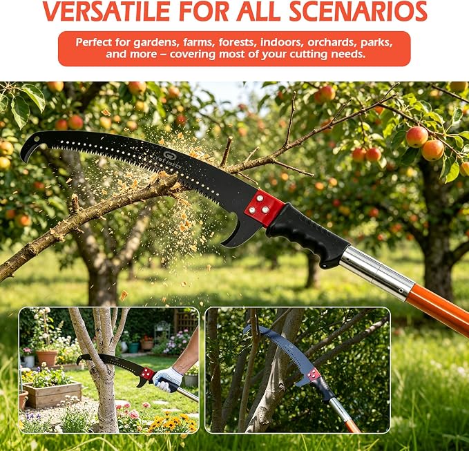Grefinity Manual Pole Saw, 27 Ft Tree Trimmer, Extendable Pole Saws for Tree Trimming, Sharp Steel Blade, for Backyard and Garden Pruning Palms and Shrubs, Orange