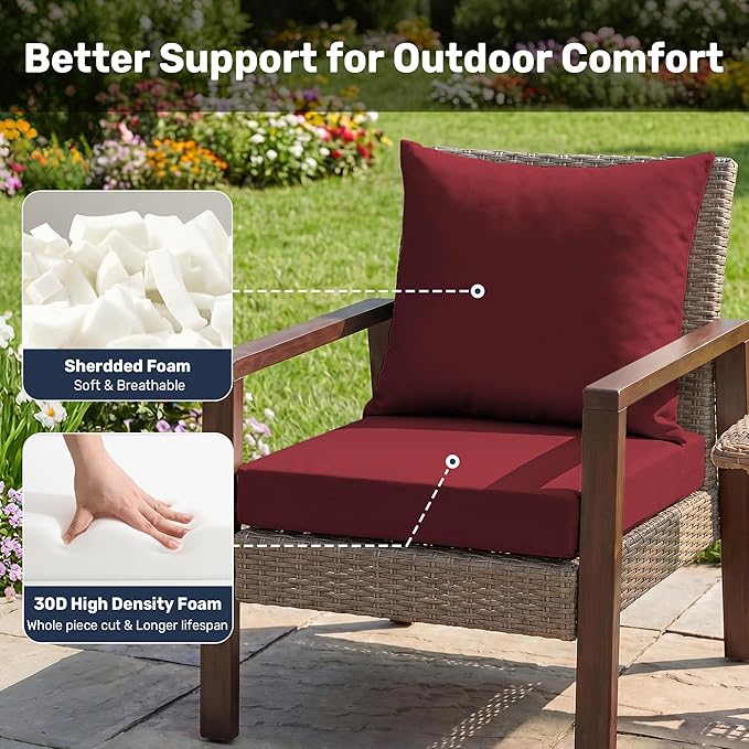 UNIKOME Outdoor Seat Cushions 24 X 24 Inch - Water-Resistant & Fade Resistant, Removable Cover Patio Furniture Cushions for Chair, Sofa, Couch, Wicker, Wine Red