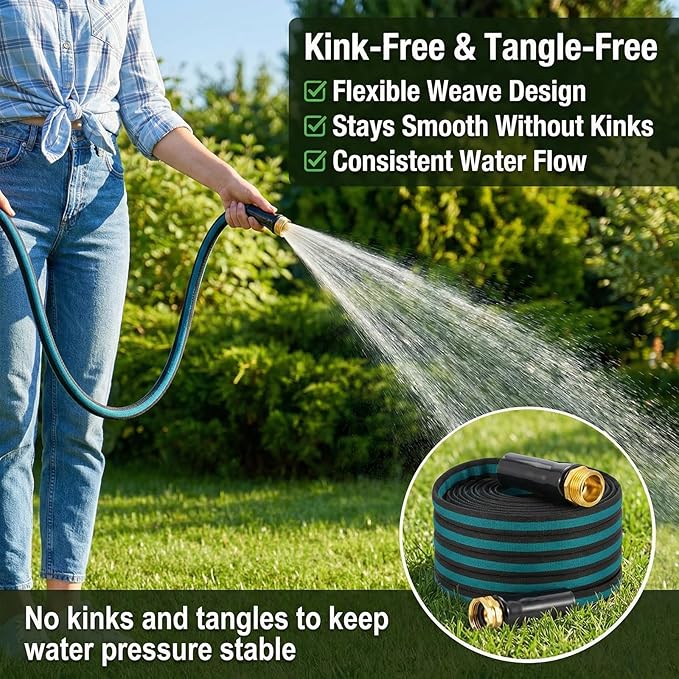100FT Lightweight Garden Hose – Kink-Resistant, Flexible, High-Pressure Hose for Outdoor Watering, Lawn Care, Garden, and Car Cleaning
