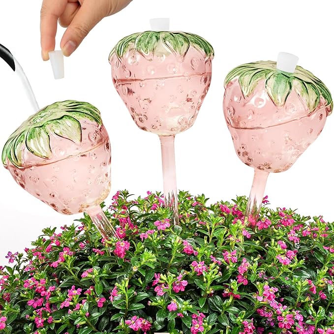3pcs Strawberry Watering Globes and Grapes Watering Globes with 3 Terracotta Spikes