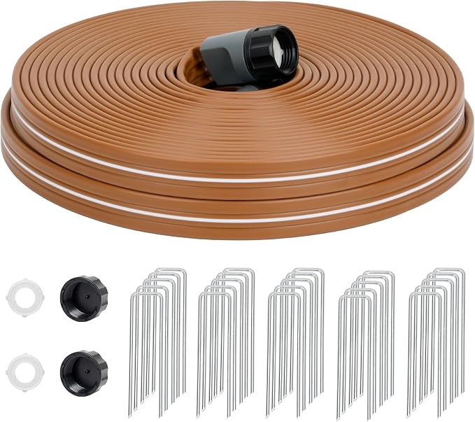 Sprinkler Soaker Hose 75 FT, Watering Hose with Holes, High-Efficiency Water-Saving Sprinklers System for Lawn and Garden with Staples