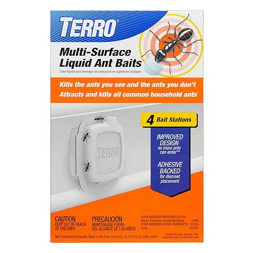 TERRO Indoor Liquid Ant Baits with Adhesive Strips for Discreet Baiting - TERRO Ant Trap and Bait Station - 4 Pack - T334B