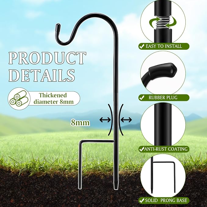 4 Pcs 15 Inch Shepherds Hook for Outdoor Adjustable Bird Feeder Pole Metal Steel Shepard Hooks for Hummingbird Stand Feeder Pole for Garden Plant, Lantern, Hanging Wedding Decor
