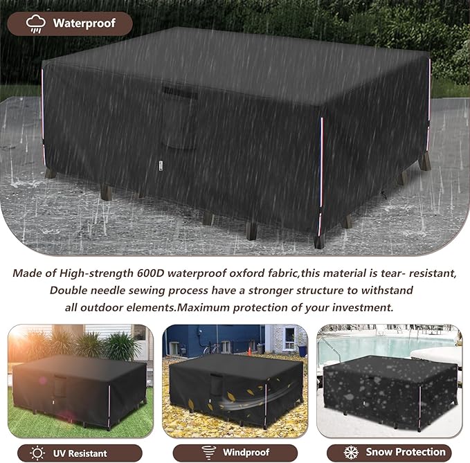 Patio Furniture Cover for 5 Pieces Set-Waterproof 600D Oxford Fabric Cover for 5 PCS Outdoor Sets Wicker Metal Couch Rocking Glider Swivel Chairs Ottomans Sectional Sofa Dining Chair Black