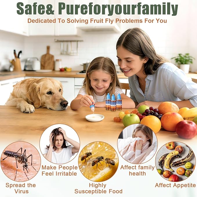 Fruit Fly Trap Refill Liquid, Effective Gnat Killer&Fruit Fly Catcher Bait Refill, Long-Lasting Fruit Scented Ants Attractant for Kitchen Bathroom Living Room Use, Safe Near Food (4 Pack)