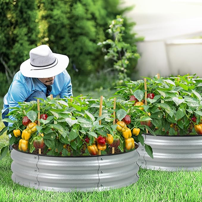 Aoodor 2 Pack 9" Tall 30" Metal Raised Garden Bed, Outdoor Planter Box and Raised Garden Kit for Vegetables, Flowers, Arugula and Herbs, Silver