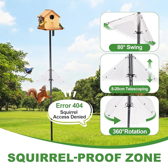 92" Heavy-Duty Bird Feeder Pole with Squirrel Baffle for Outdoors, Adjustable Bird Feeding Station Holds Multiple Feeders, Rust-Resistant Steel Pole with Bird House Pole Mount Kit