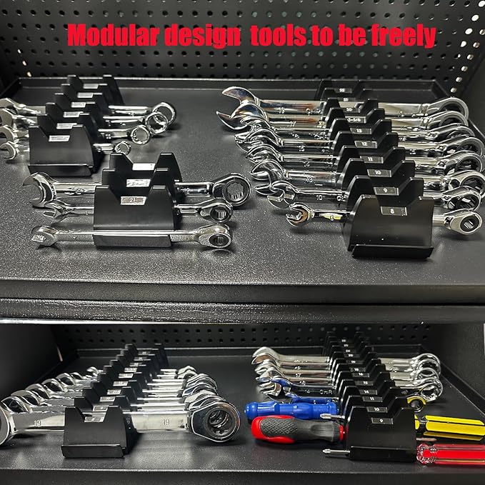 60 pcs Magnetic Modular Wrench Organizer Wrench Holder - Wrenchs Tool Organizers for Tool Drawer Storage, Wrenchs Rack with Metric SAE Labels, Tool Storage Set Holder Festival for Mechanics