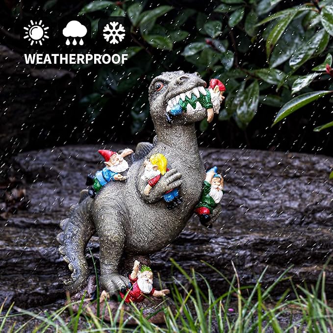 SOWSUN Garden Gnomes Statues Yard Decorations Outdoor Garden Decor, 14” Dinosaur Gnomes Garden Statues, Patio, Lawn Ornament, Gardening Gifts for Women for Housewarming