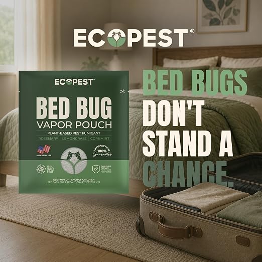 Bed Bug Vapor Pouch – 4 Pack | Natural Bedbug Killer for Treating Luggage, Mattress, Beds, Couches, and More | Home Pest Fumigant and Fogger for Indoor Treatment of Bed Bugs | Kills Bed Bugs and Eggs