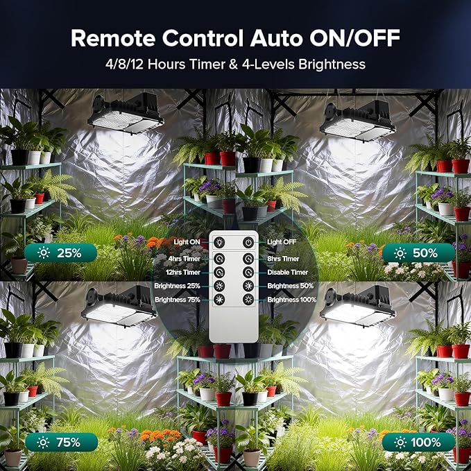 SANSI Grow Lights for Indoor Plants, 70W Full Spectrum Plant Lights for Indoor Growing, High PPFD IP65 Dimmable LED Growing Lamp for Seed Starting, Grow Tent Light 2x2 Auto On/Off Timer Remote Control
