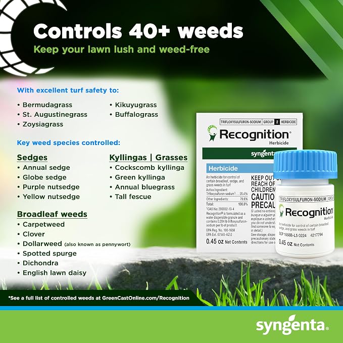 Syngenta Recognition Herbicide. (0.45 oz) Water Dispersible Granule Weed Killer - Post Emergent Weed Control for lawns, Weed Stop for lawns