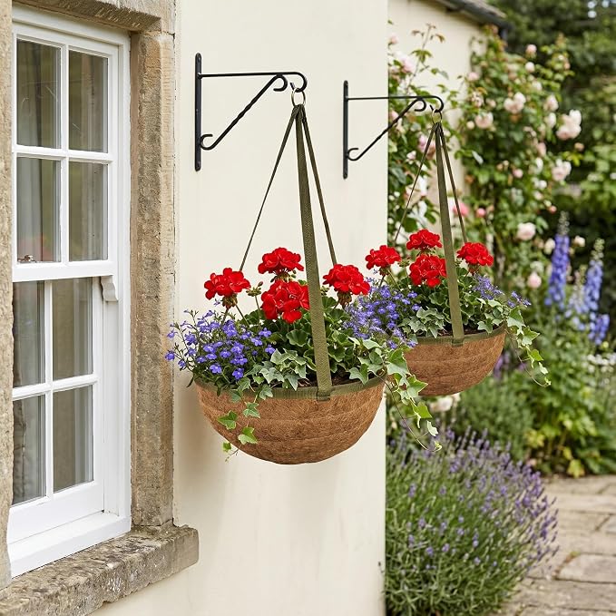 12 Inch Handmade Coco Fiber Hanging Basket 2 Pack - Plant Hanger for Outdoor Plants - Natural Boho Rustic Coconut Coir Compact Decorative Flower Pot Holder for Porch Patio Balcony Garden Yard