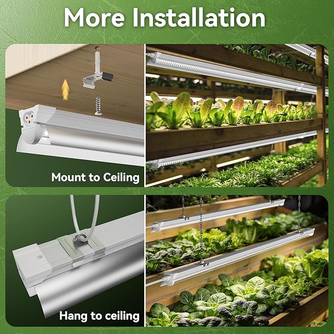 3FT Grow Lights for Indoor Plants,T8 5000K Full Spectrum Plant Light,192W(6 x 32W), LED Grow Light Strips with Timer, Aluminum Reflector, Linkable,Plant Growing Lamp Fixture for Greenhouse Indoor 6pcs