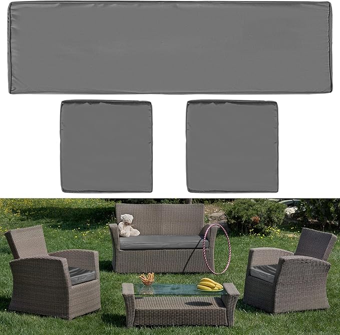 Lounsweer 3 Pcs Outdoor Cushion Covers Patio Cushion Replacement Covers 2 Covers 18 x 18 x 2 and 1 Cover 42 x 18 x 3 for Patio Furniture Outdoor Washable Water Resistant for Couch Sofa (Dark Gray)