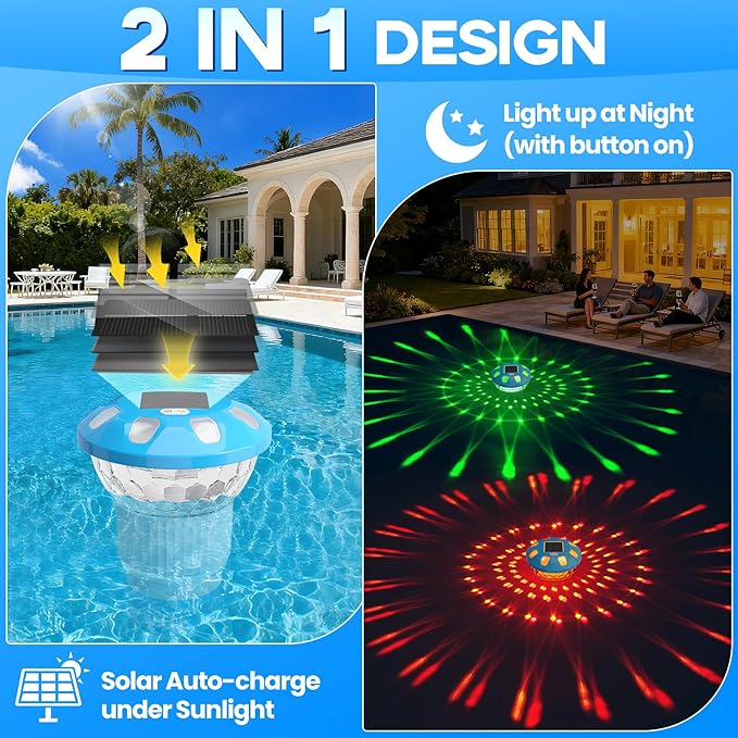 ChlorBlu2026 Upgrade Solar Chlorine Floater,Chlorine Floater with Colorful Lights,Buttons Control Floating Chlorine Dispenser for Pool,Adjustable Pool Chlorine Floater,Large Chlorine Pool Floater,Blue