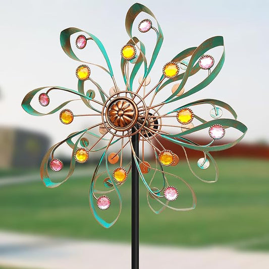 Wind Spinners Outdoor Metal 360° Rotating, Large Double-Layer Metal Windmill for Yard with Stake, Wind Spinners for Yard and Garden, Lawn, Patio (60"×14")