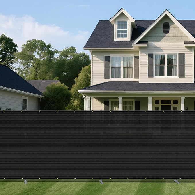 Windscreen4less Outdoor Privacy Fence Screen, 5'x117' Freestanding Privacy Fencing Set with Iron Poles and Ground Spikes, UV Resistant Mesh Cover Garden Pet Fencing for Backyard Patio Pool, Black