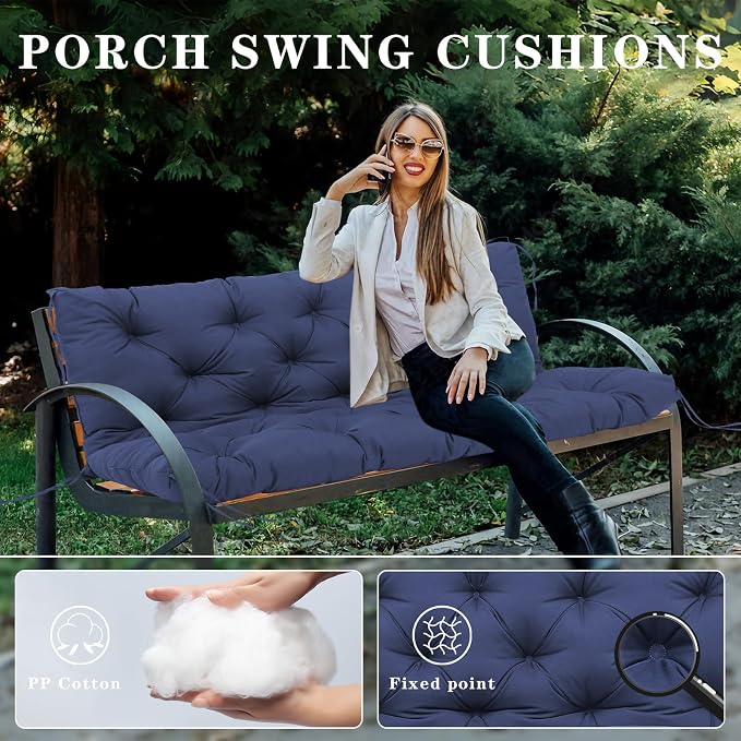 Porch Swing Cushions Outdoor, 5 Inch Thick Waterproof 2-3 Seater Replacement Swing Cushion with Backrest and Anti-Slip Ties, Perfect for Porch, Patio, Garden, Outdoor Bench Furniture, 60×40×5 Inch