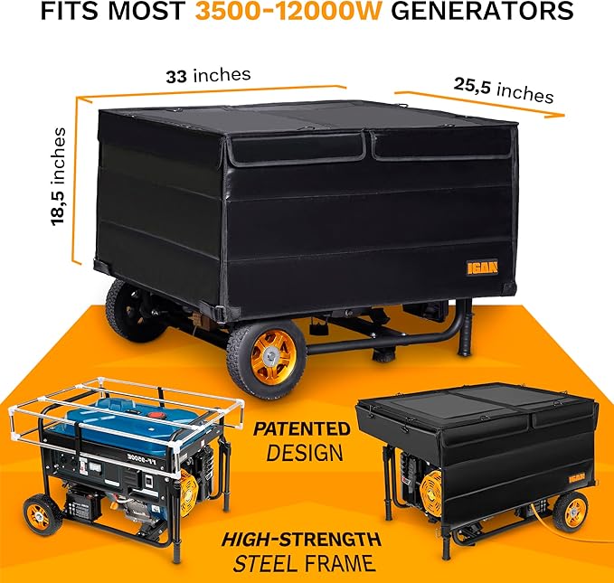 IGAN Generator Covers While Running Pro-Max for most 3500w-12000w Generators - Ultra Heavy Duty Generator Covers for Outside with Windproof Kit - Portable Waterproof Generator Cover, Black