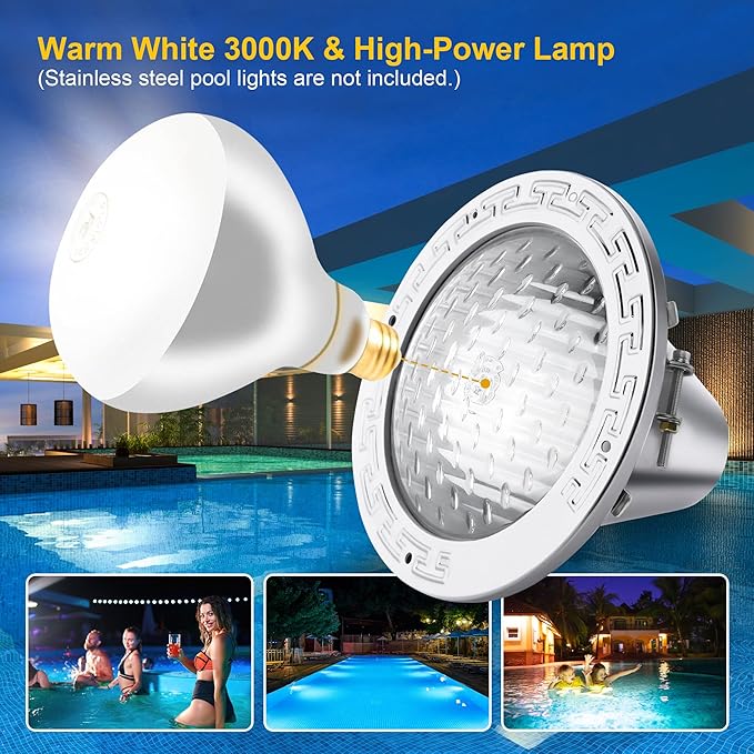 500W R40 120V Pool Light Bulb for Inground Pool & Spa – 3000K Warm White, E26 Base, High-Power, Compatible with Pentair & Hayward Fixtures, 3,000-Hour Lifespan (4 Pack)