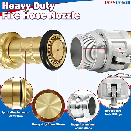 Heavey Duty 2" NPSH Brass Fire Hose Nozzle with 2 x 2 Inch Aluminum Camlock Fittings Fire Equipment Industial Spray Jet Fog Nozzle