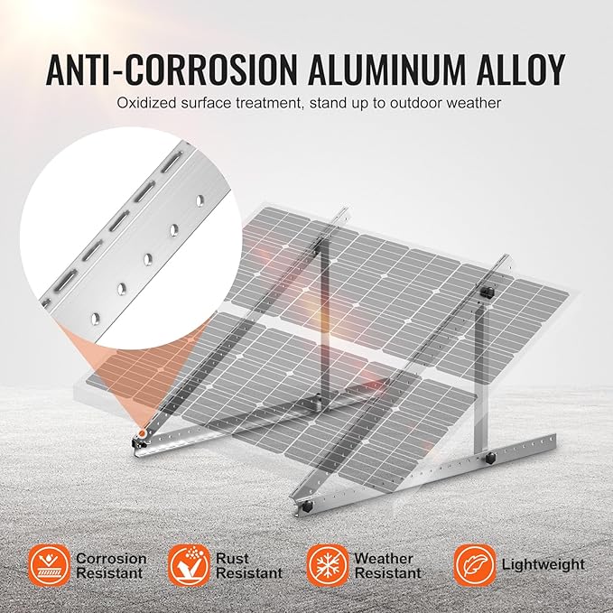 VEVOR 50-Inch Solar Panel Mounting Brackets, 0 to 90° Adjustable Tilt Mount Brackets Support 100-550W Solar Panels, Lightweight Aluminum Brackets with Folding Tilt Legs for RV, Roof, Boat, Off-Grid