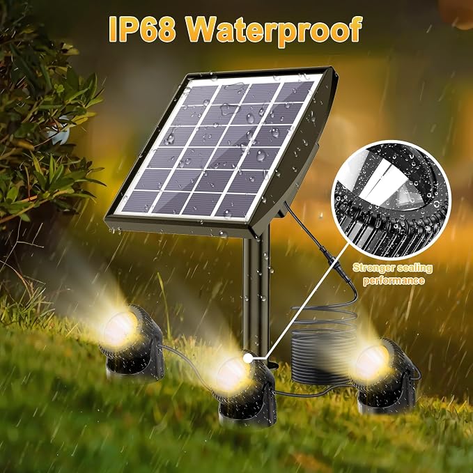 Solar Pond Lights, 3-in-1 Warm White Underwater Pond Lights, Smart Auto ON/Off Submersible LED Fountain Lights with 3-Brightness Modes, IP68 Waterproof for Pond, Garden, Patio, Pool, Waterfall Decor