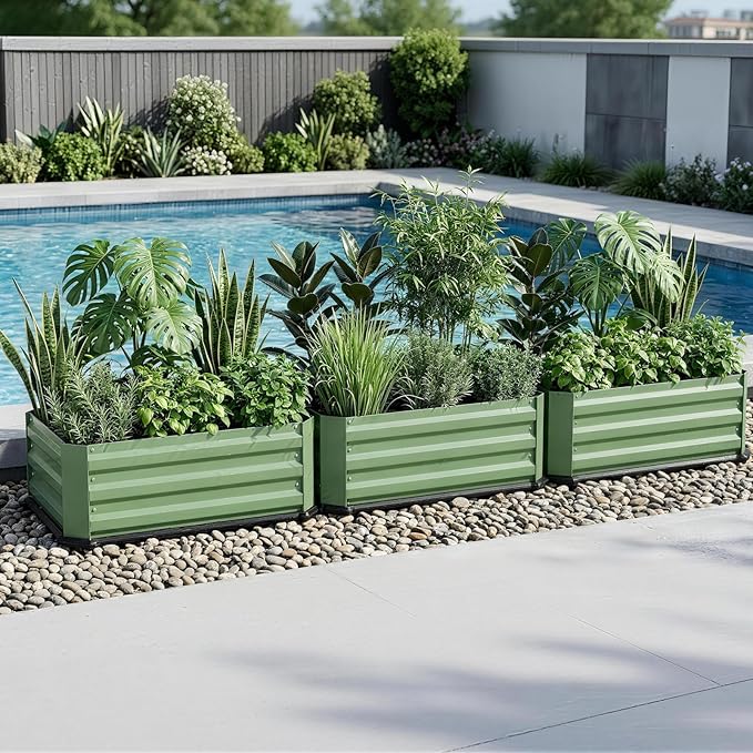 2 Pcs Galvanized Raised Garden Bed with Bottom, Indoor Metal Raised Garden Beds, Easy Assembly No leaks & Rust-Proof Flower Bed, Outdoor Planter Box for Vegetables, Herbs, Patio, Balcony, Green