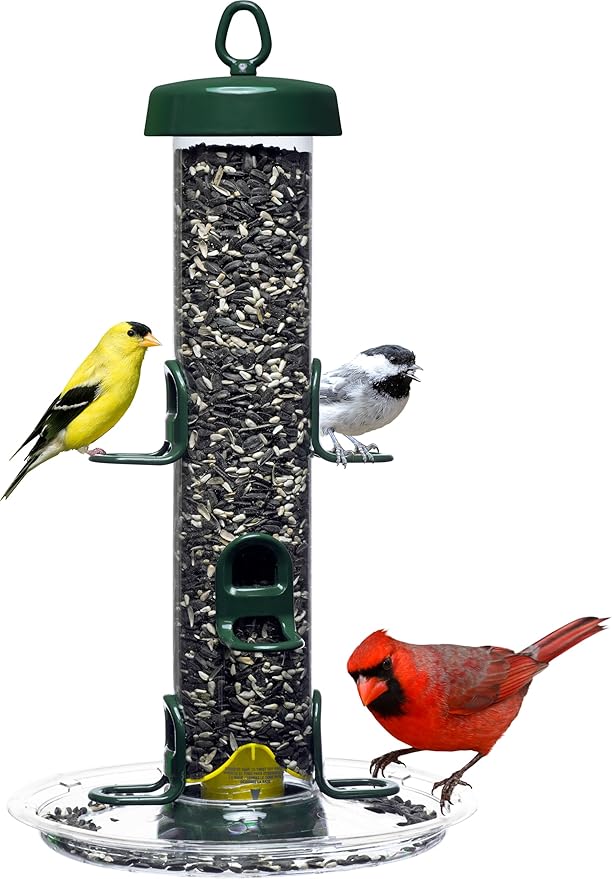 Brome Tube 200 Wild Bird Feeder, Metal, 6 Seed Ports, 3.4 lb Capacity, Extra-Wide Perches, Easy to Fill & Clean, Pole-Mountable, Seed Tray Available