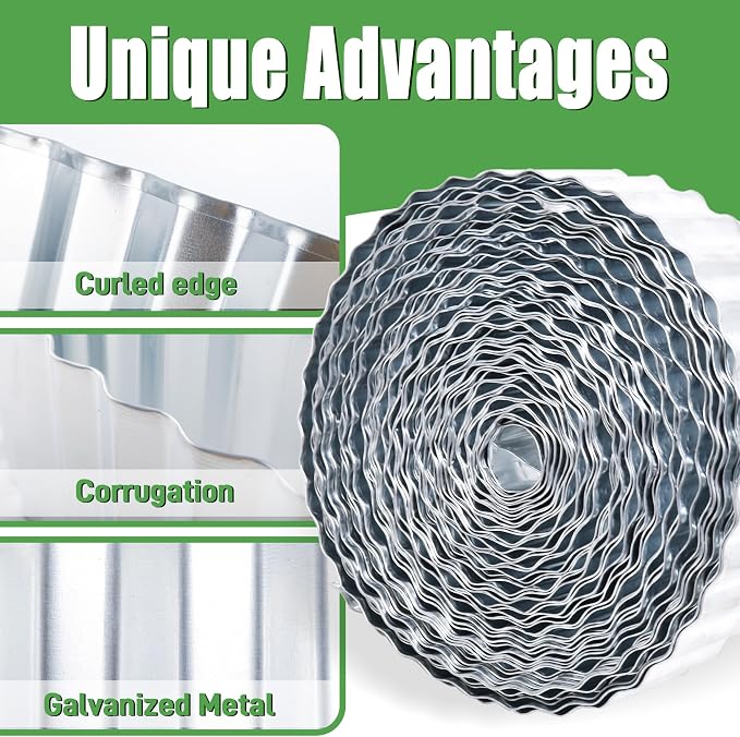 Quibbay Metal Corrugated Garden Edging, 6" x 50Ft Landscape Edging Border for Garden and Flower Bed, Garden Edging Border for Landscaping, Lawn and Yard, Silvery