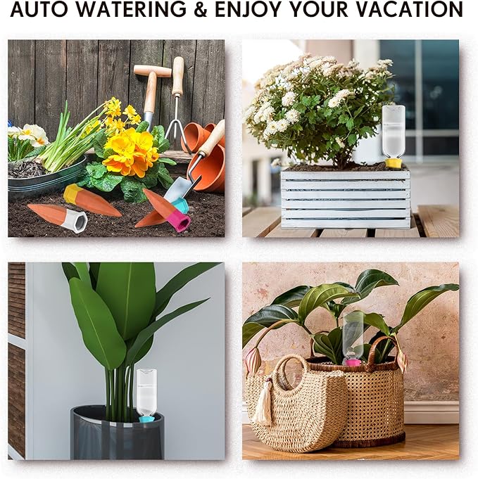 Ziliny Plant Watering Devices Include Terracotta Watering Spikes 17 oz Plastic Automatic Plant Waterer Clear Wine Bottle for Indoor Outdoor Garden(20 Pcs)