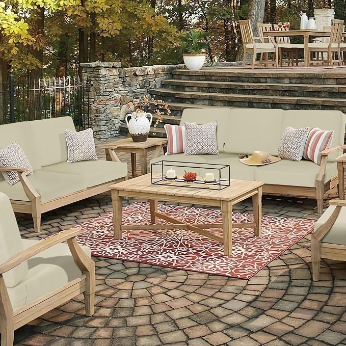 Favoyard Outdoor Deep Seat Cushion Set, Rainproof & 3-Year Fade Resistant Patio Furniture Cushions with Removable Seat Bottom & Back Cushion Covers for Chair, Sofa, Beige (Seat 24x24In Back 24x20In)